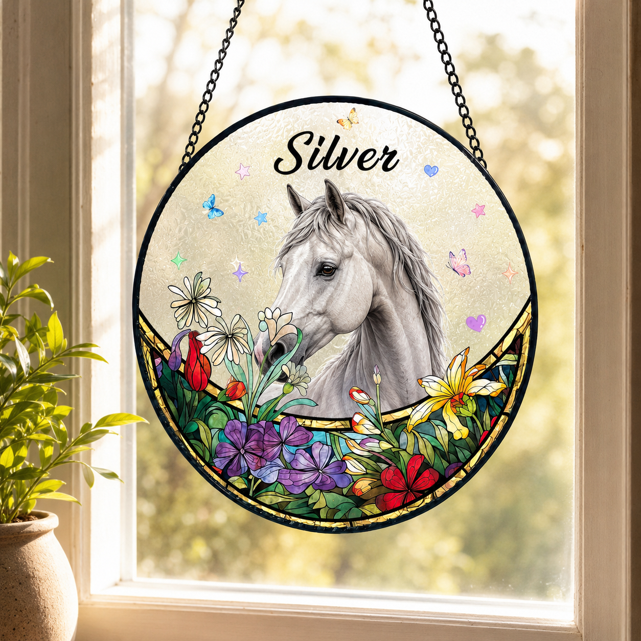 Custom Photo Pure Horse Stained Glass Suncatcher – Personalized Horse Lover Gifts | Gift For Horse Lover TOM99