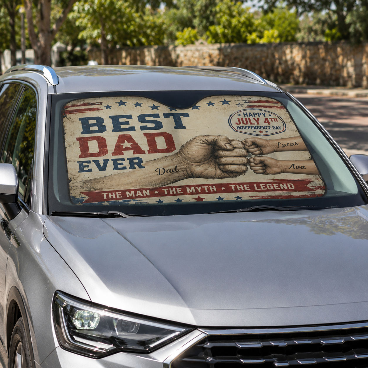 Personalized Punch Dad Car Windshield Sun Shade, Custom Car Sun Shade for Dad, Gift For Dad TOM99