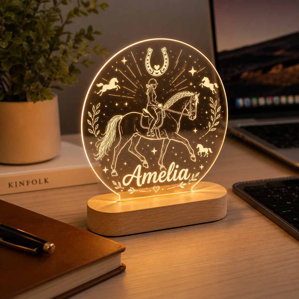 Custom Photo Horse Wooden Led Light | Personalized Horse Photo Wooden Led Light | Gift For Horse Lovers TOM99