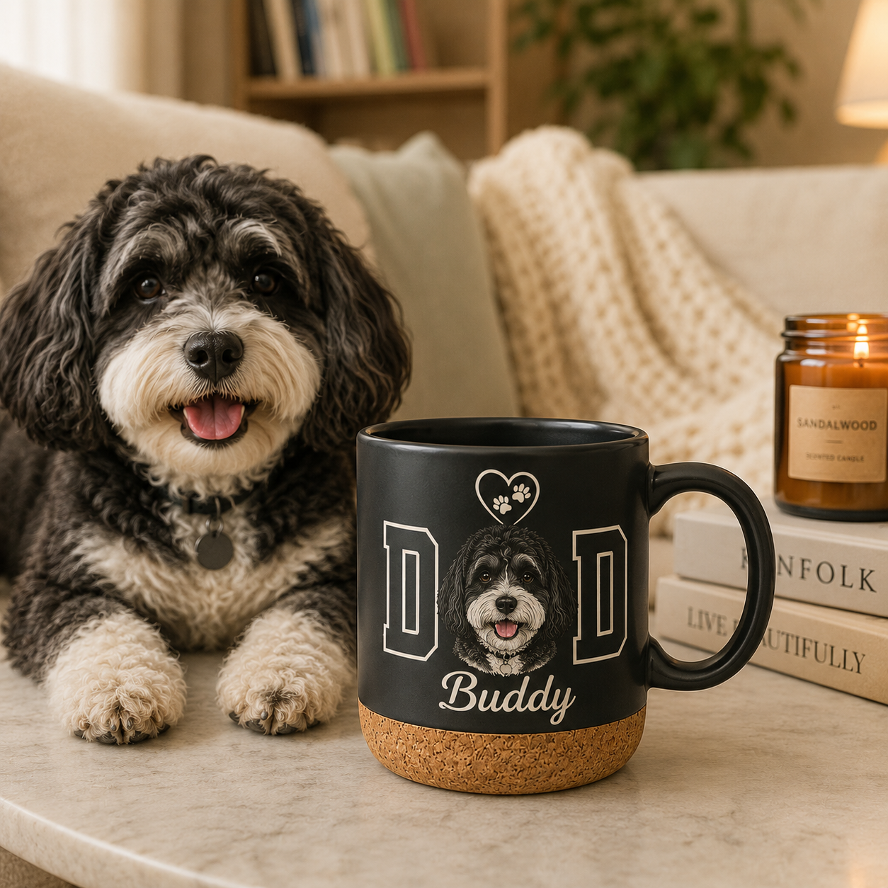 Custom Photo Dog Dad 12oz Cork Mug | Gift For Dog Lovers | Pet Lover Gifts TOM99