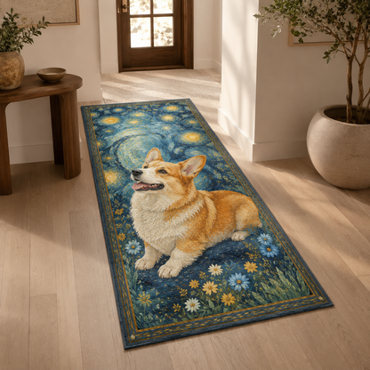 Custom Photo Floral Starry Night Dog Area Rug | Gift For Dog Lovers