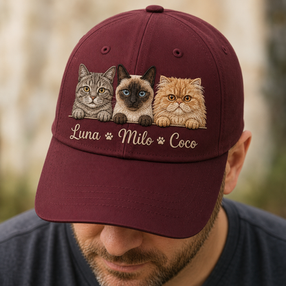 Custom Photo Cat Embroidered Hat | Gift For Cat Lovers Pa99 | Pet Lover Gifts
