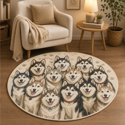 Custom Photo Cute Dog Round Carpet | Photo Pet Round Rug | Gift For Dog Lovers