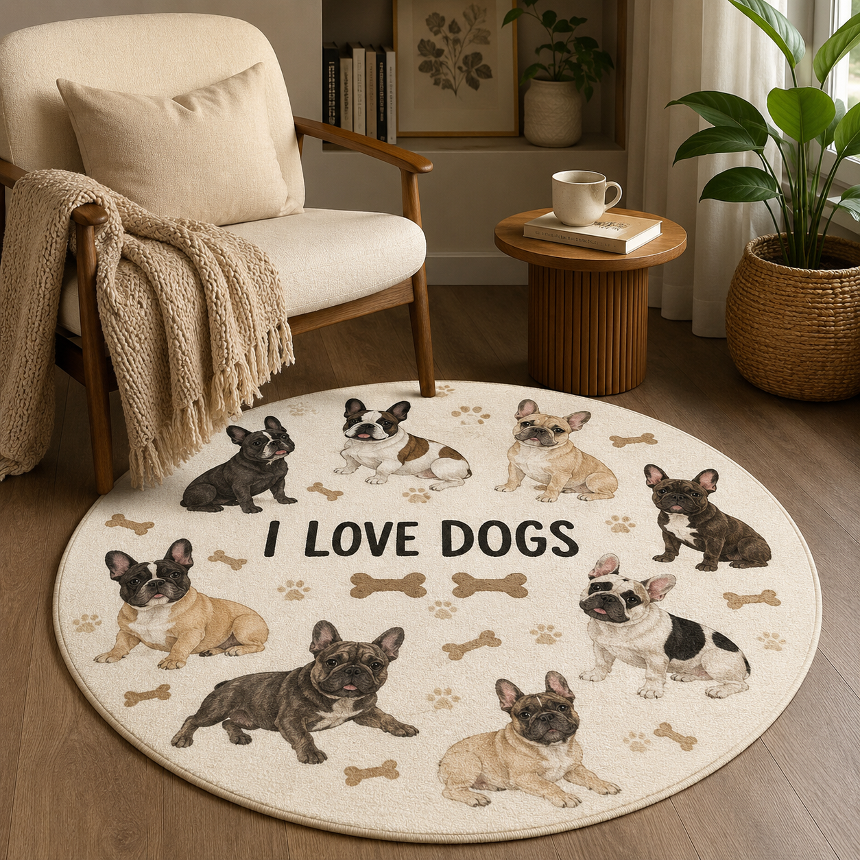 Custom Photo I Love My Dogs Round Carpet | Photo Pet Round Rug | Gift For Dog Lovers