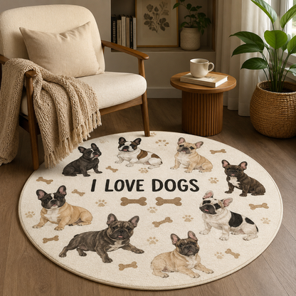Custom Photo I Love My Dogs Round Carpet | Photo Pet Round Rug | Gift For Dog Lovers