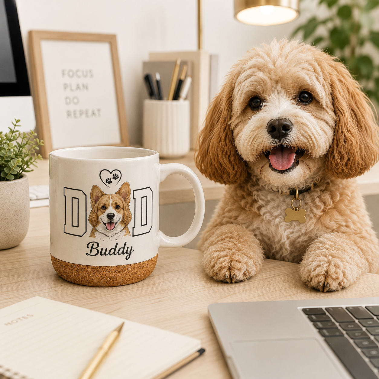 Custom Photo Dog Dad 12oz Cork Mug | Gift For Dog Lovers | Pet Lover Gifts TOM99