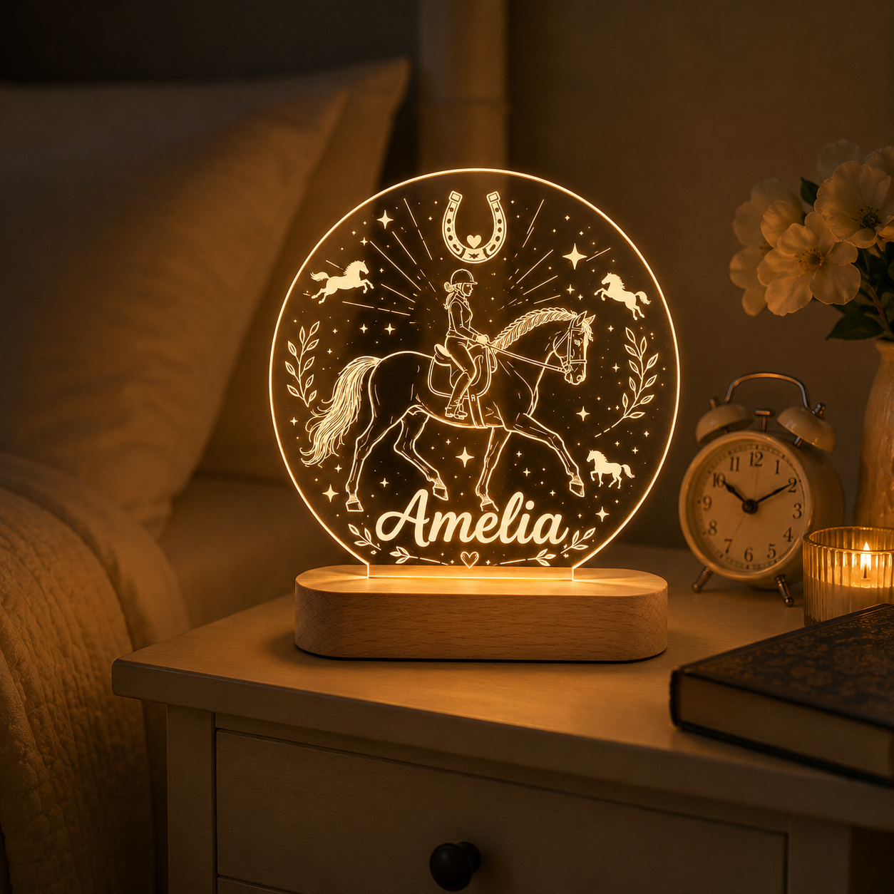 Custom Photo Horse Wooden Led Light | Personalized Horse Photo Wooden Led Light | Gift For Horse Lovers TOM99