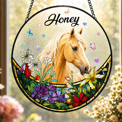 Custom Photo Pure Horse Stained Glass Suncatcher – Personalized Horse Lover Gifts | Gift For Horse Lover TOM99