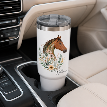 Custom Photo Flower Horse 30oz Tumbler | Gift For Horse Lovers | Pet Lover Gifts TOM99
