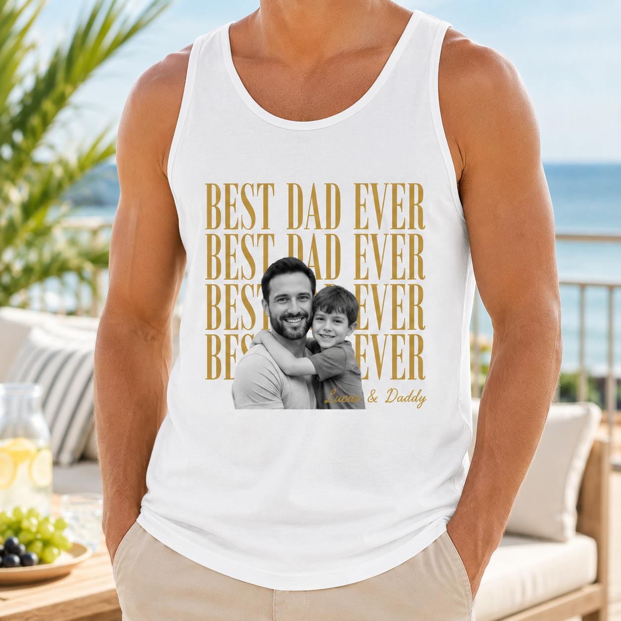 Custom Photo Best Dad Ever Tank Top, Personalized Dad Gifts | Gift For Dad, Grandpa TOM99