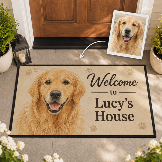 Custom Photo Welcome To Our House Dog Doormat | Photo Pet Doormat | Gift For Dog Lovers