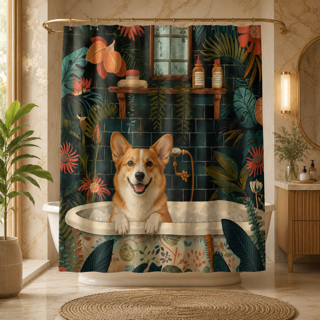 Custom Photo Dog Cowboy Shower Curtain | Gift For Dog Lovers