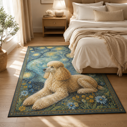 Custom Photo Floral Starry Night Dog Area Rug | Gift For Dog Lovers