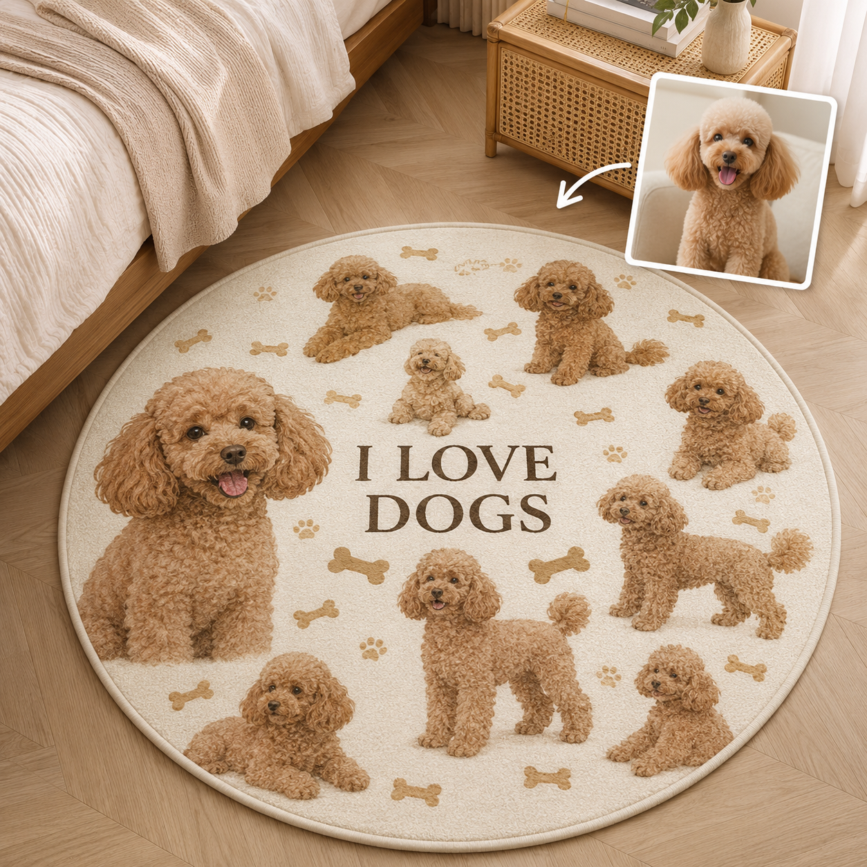 Custom Photo I Love My Dogs Round Carpet | Photo Pet Round Rug | Gift For Dog Lovers