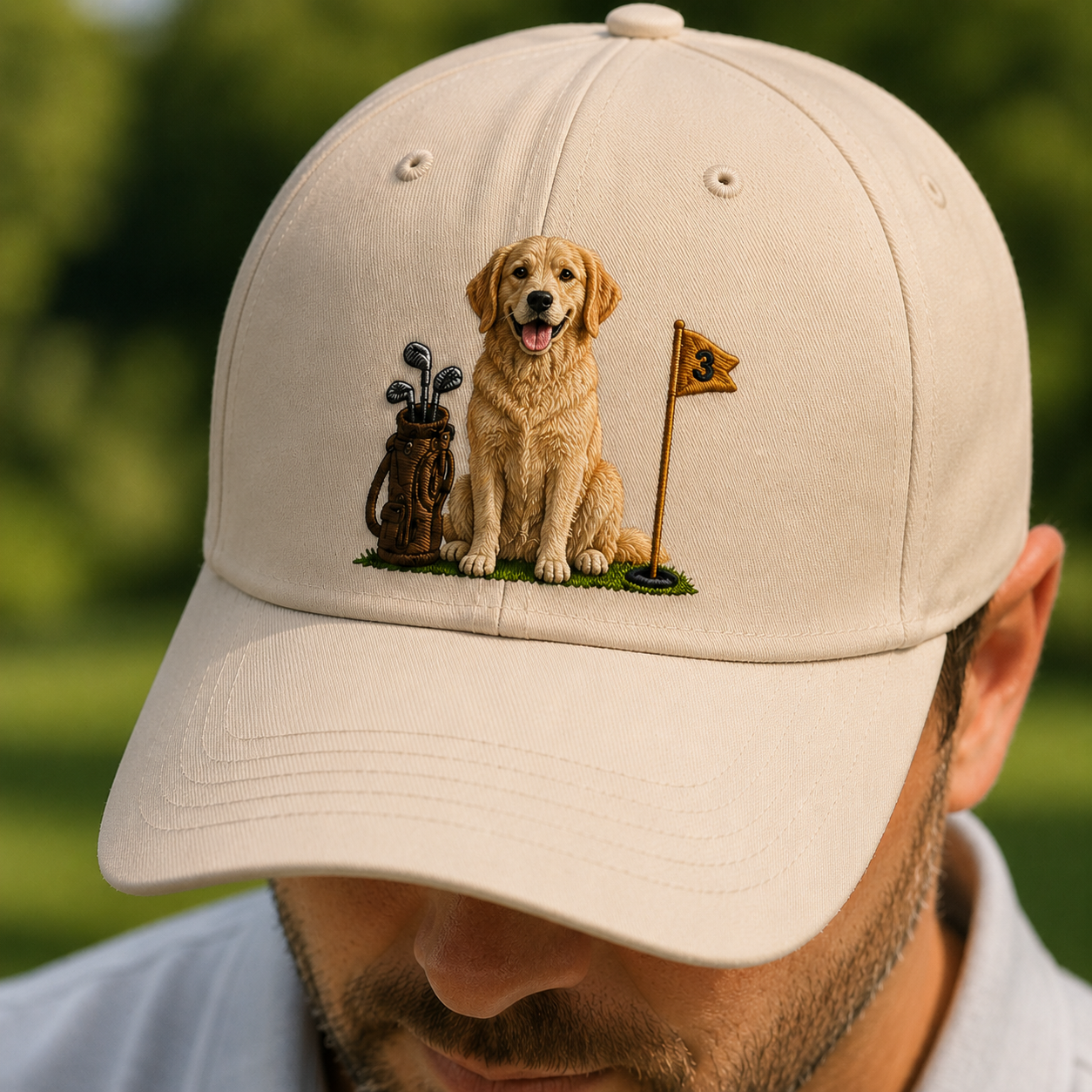 Custom Photo Dog Golf Trucker Hat, Personalized Embroidered Pet Cap, Dog Lover Gift THUC99
