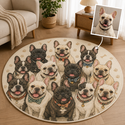 Custom Photo Cute Dog Round Carpet | Photo Pet Round Rug | Gift For Dog Lovers