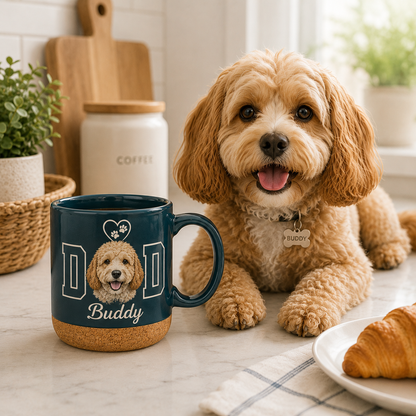 Custom Photo Dog Dad 12oz Cork Mug | Gift For Dog Lovers | Pet Lover Gifts TOM99