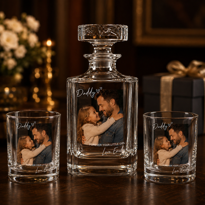 Custom Photo Best Dad Ever Whiskey Decanter Set | Personalized Gift For Dad | Father's Day Gifts