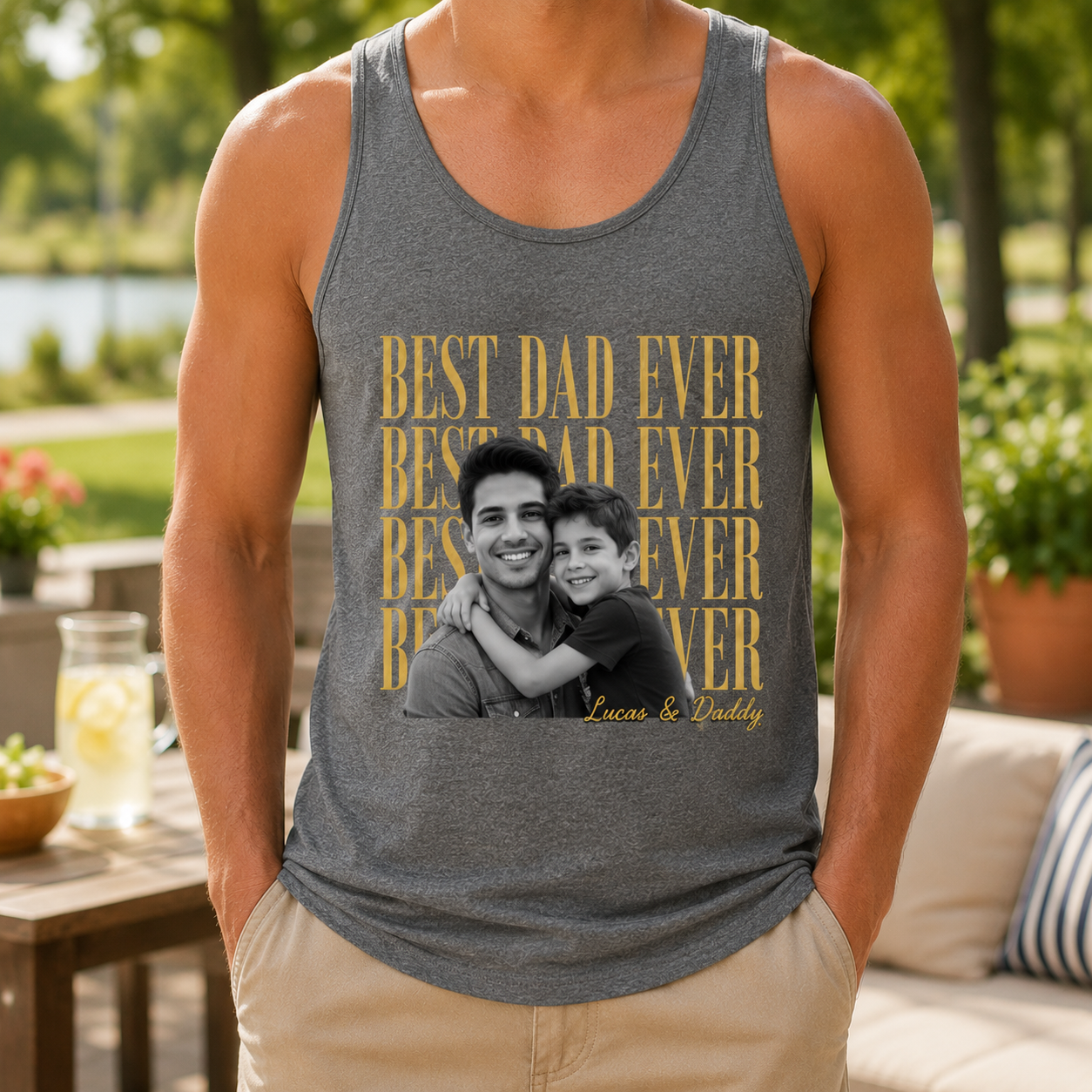 Custom Photo Best Dad Ever Tank Top, Personalized Dad Gifts | Gift For Dad, Grandpa TOM99