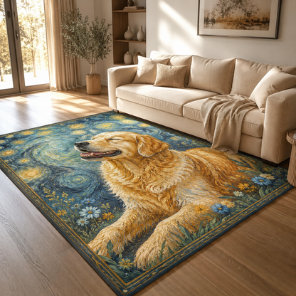 Custom Photo Floral Starry Night Dog Area Rug | Gift For Dog Lovers