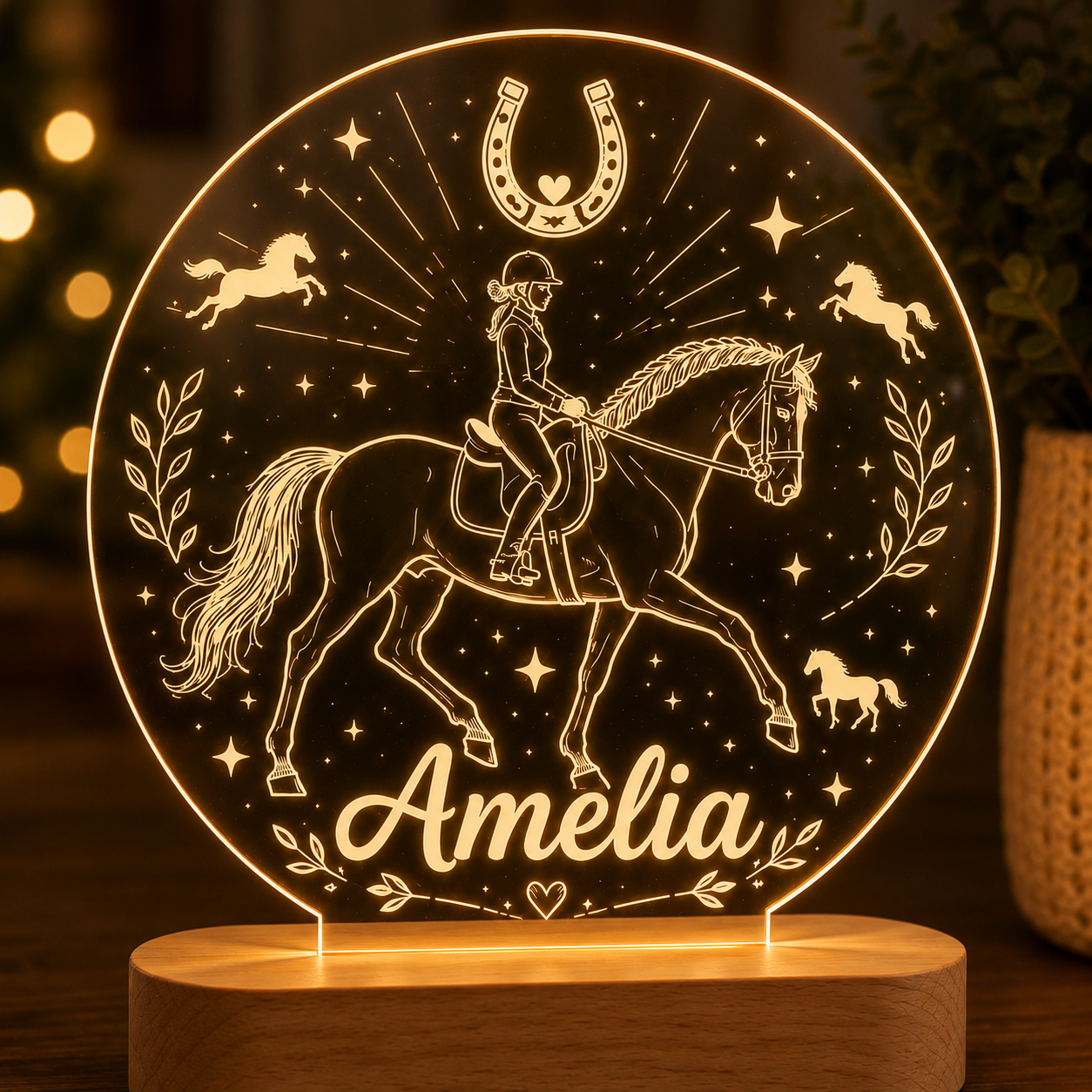 Custom Photo Horse Wooden Led Light | Personalized Horse Photo Wooden Led Light | Gift For Horse Lovers TOM99