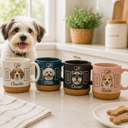 Custom Photo Dog Dad 12oz Cork Mug | Gift For Dog Lovers | Pet Lover Gifts TOM99