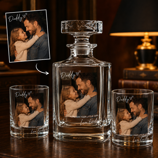 Custom Photo Best Dad Ever Whiskey Decanter Set | Personalized Gift For Dad | Father's Day Gifts