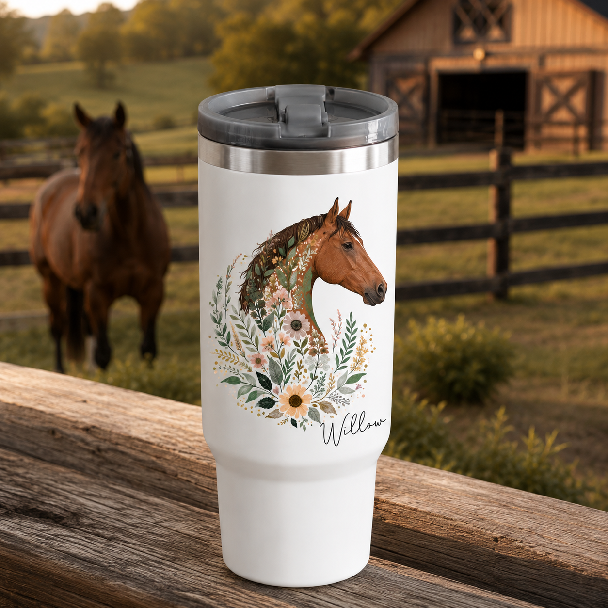 Custom Photo Flower Horse 30oz Tumbler | Gift For Horse Lovers | Pet Lover Gifts TOM99