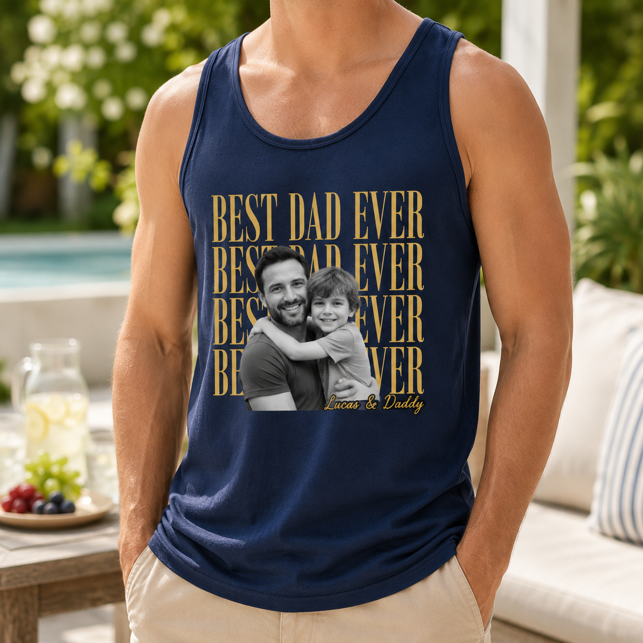 Custom Photo Best Dad Ever Tank Top, Personalized Dad Gifts | Gift For Dad, Grandpa TOM99
