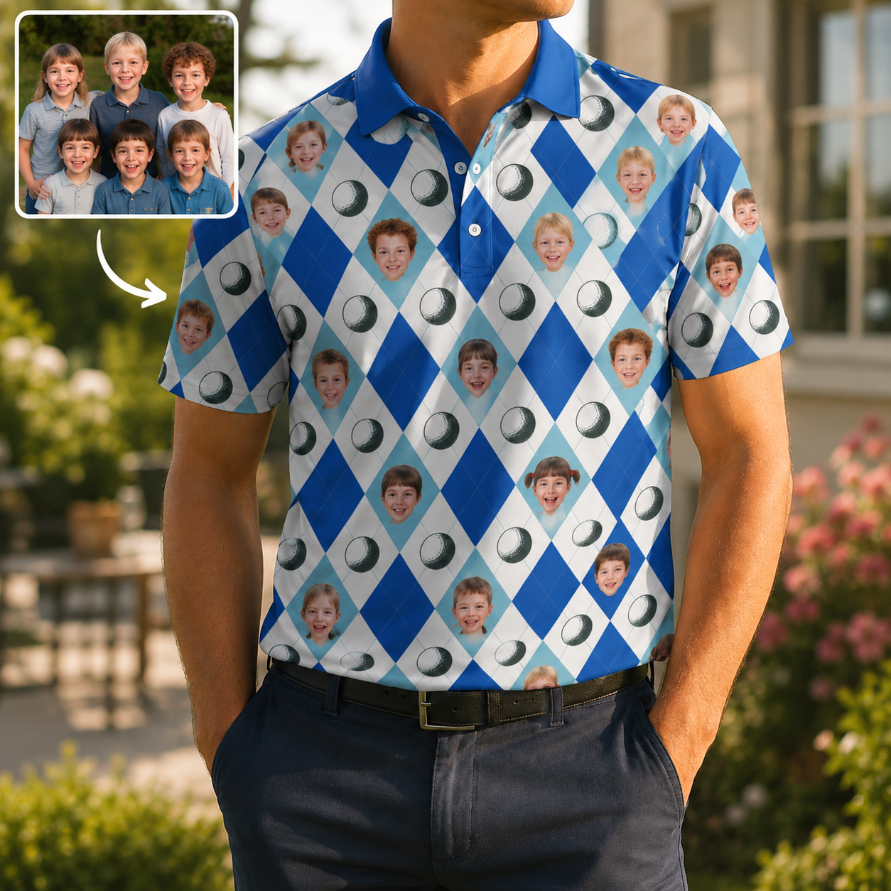 Custom Photo Dad Polo Shirt, Personalized Polo Shirt For Husband Dad Grandfather