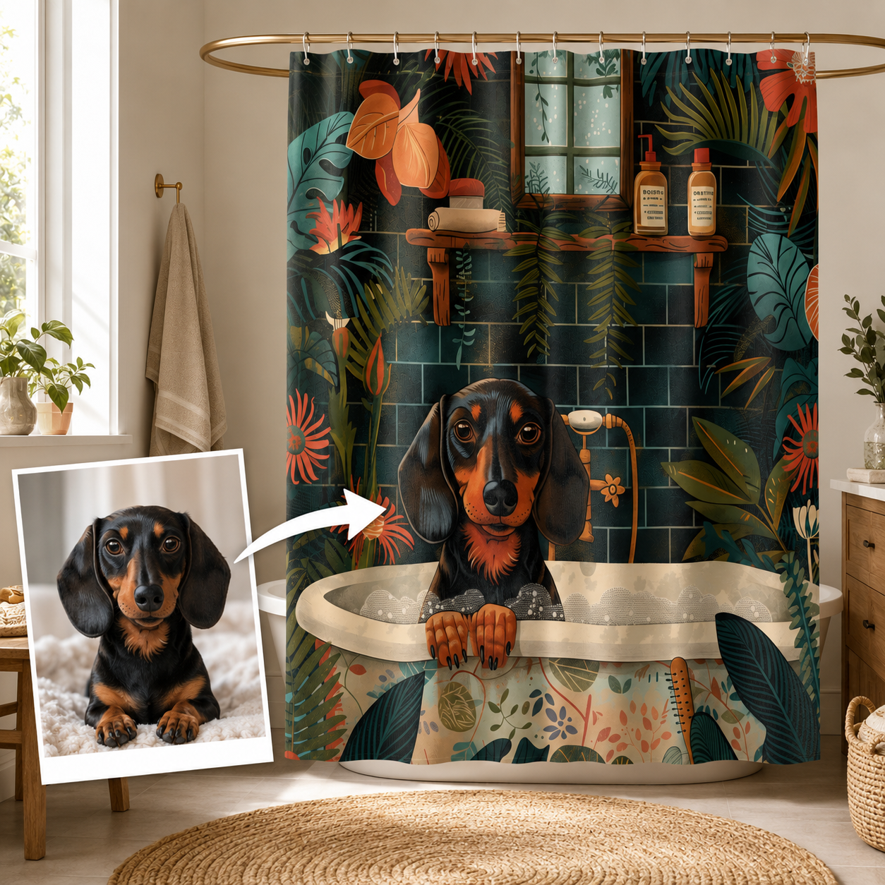 Custom Photo Dog Cowboy Shower Curtain | Gift For Dog Lovers