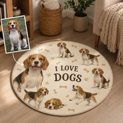 Custom Photo I Love My Dogs Round Carpet | Photo Pet Round Rug | Gift For Dog Lovers