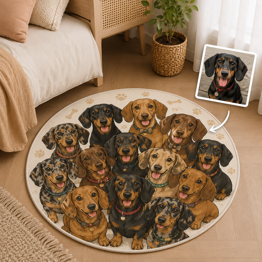 Custom Photo Cute Dog Round Carpet | Photo Pet Round Rug | Gift For Dog Lovers
