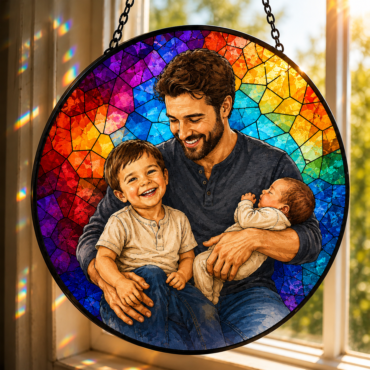 Custom Photo Dad, I Love You Stained Glass Suncatcher – Personalized Dad Gifts | Gift For Dad TOM99