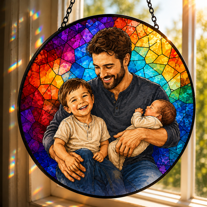 Custom Photo Dad, I Love You Stained Glass Suncatcher – Personalized Dad Gifts | Gift For Dad TOM99