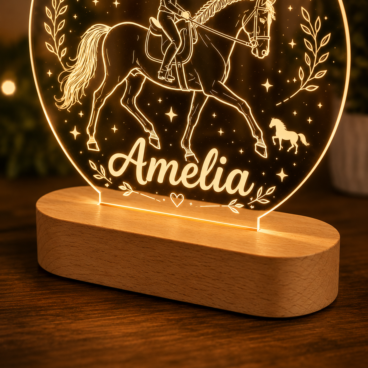 Custom Photo Horse Wooden Led Light | Personalized Horse Photo Wooden Led Light | Gift For Horse Lovers TOM99
