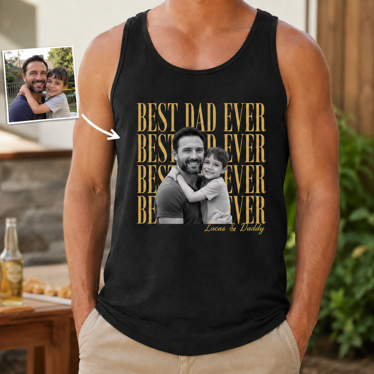 Custom Photo Best Dad Ever Tank Top, Personalized Dad Gifts | Gift For Dad, Grandpa TOM99