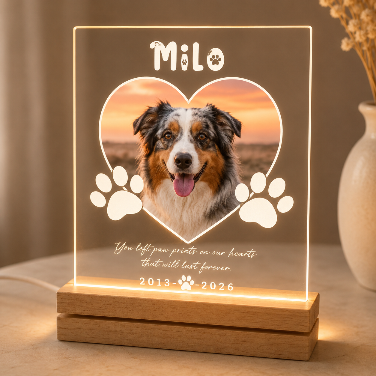 Custom Photo Dog Forever In My Heart Wooden LED Light | Personalized Dog Photo LED Night Light | Pet Loss Sympathy Gift TOM99