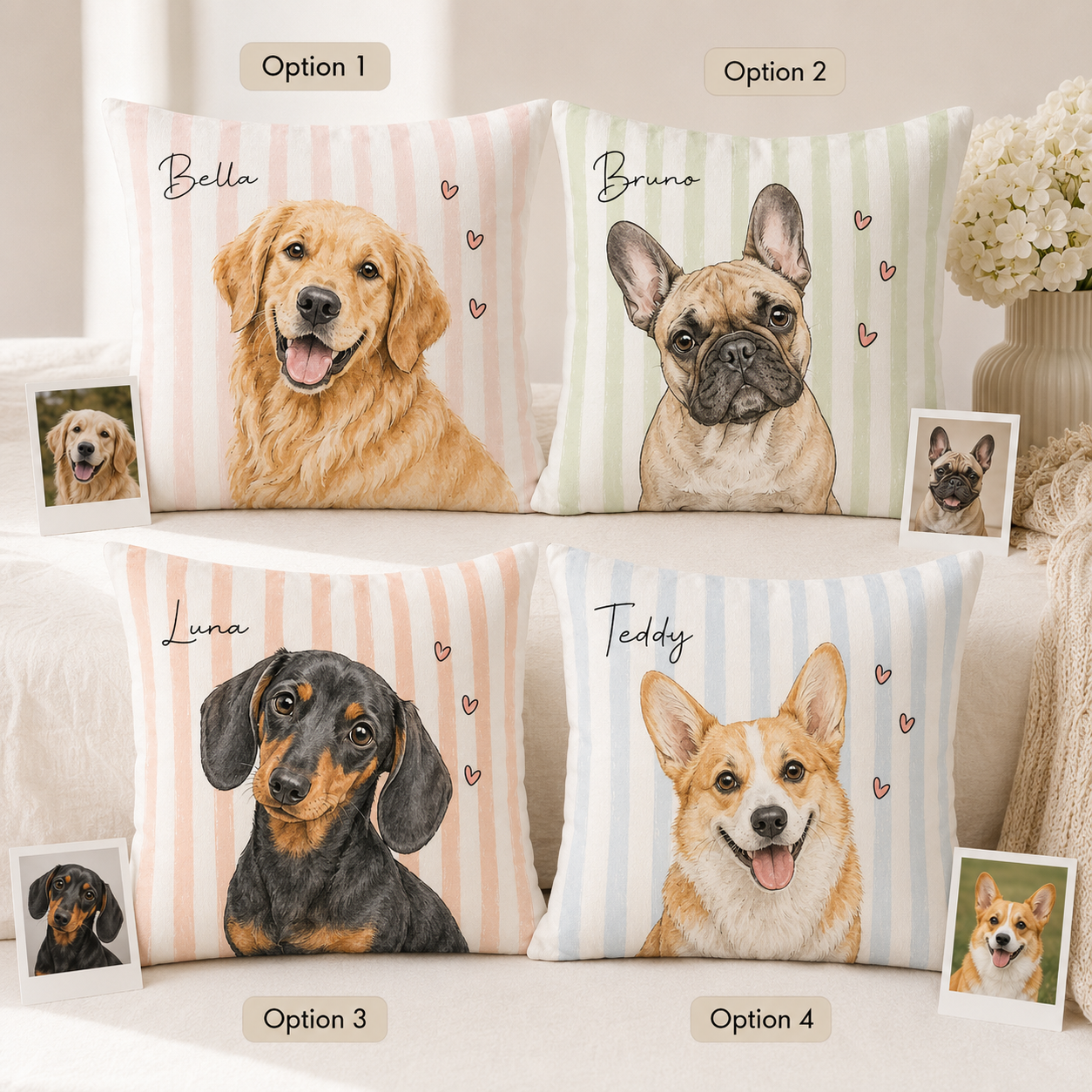Custom Photo Cute Dog Pillow | Gift For Dog Lovers | Personalized Dog Decor TOM99