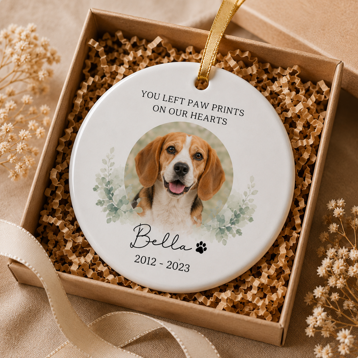 Custom Photo Dog On Our Heart Memorial Ceramic Ornament | Personalized Dog Lovers Gifts | Gift For Dog Lovers TOM99