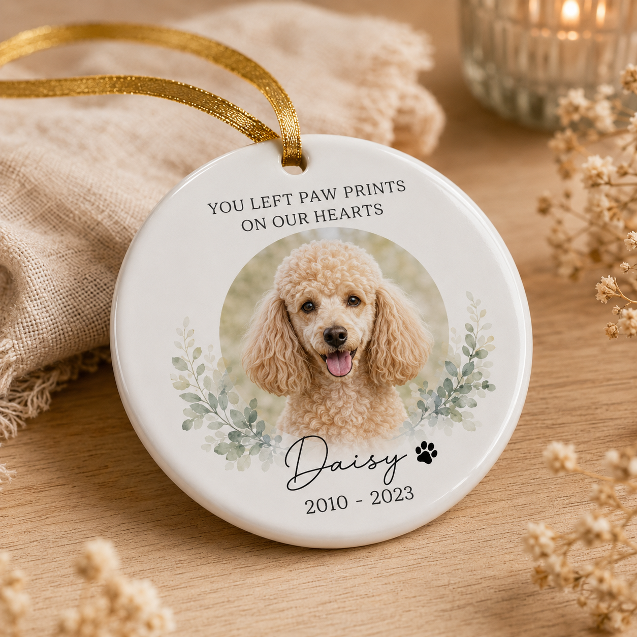 Custom Photo Dog On Our Heart Memorial Ceramic Ornament | Personalized Dog Lovers Gifts | Gift For Dog Lovers TOM99
