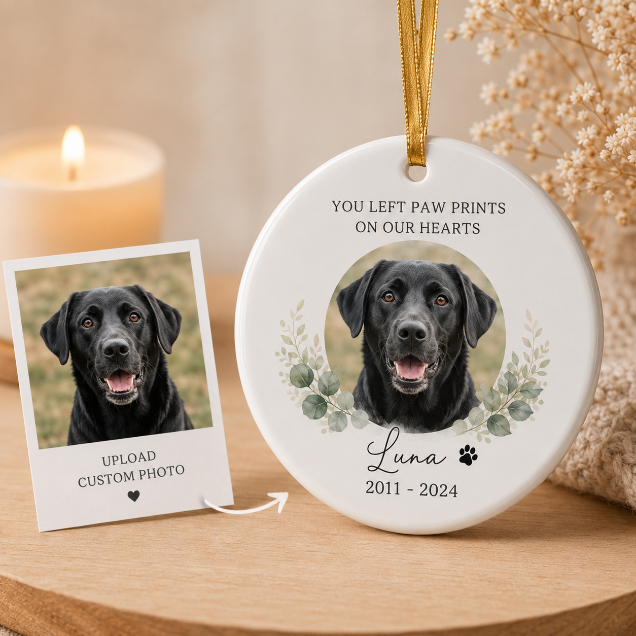 Custom Photo Dog On Our Heart Memorial Ceramic Ornament | Personalized Dog Lovers Gifts | Gift For Dog Lovers TOM99