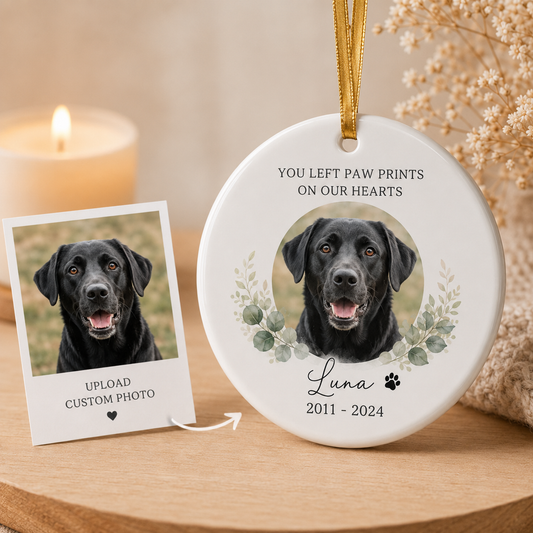Custom Photo Dog On Our Heart Memorial Ceramic Ornament | Personalized Dog Lovers Gifts | Gift For Dog Lovers TOM99