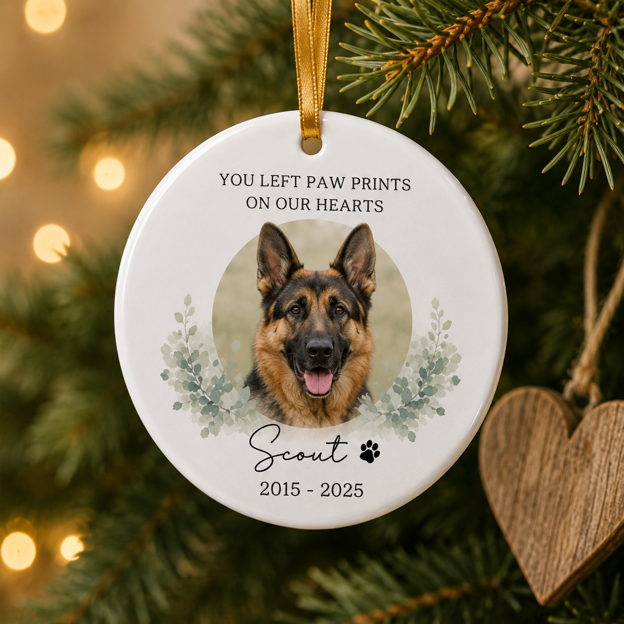 Custom Photo Dog On Our Heart Memorial Ceramic Ornament | Personalized Dog Lovers Gifts | Gift For Dog Lovers TOM99