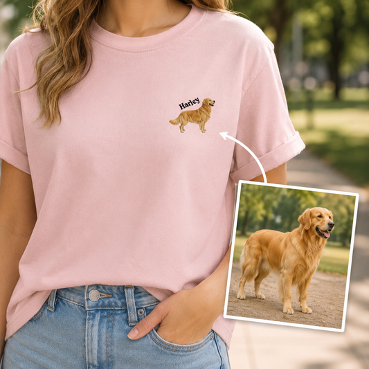 Personalized Dog Portrait T-Shirt, Custom Pet Embroidered Shirt, Cute Dog Lover Gift THUC99