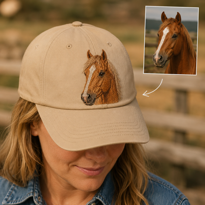 Custom Photo Horse Embroidered Hat, Custom Embroidered Pet Portrait Hat | Gift For Horse Lover Pa99
