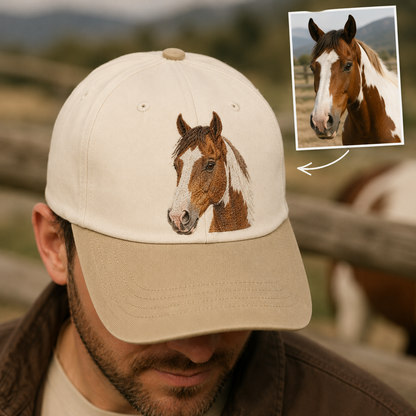 Custom Photo Horse Embroidered Hat, Custom Embroidered Pet Portrait Hat | Gift For Horse Lover Pa99