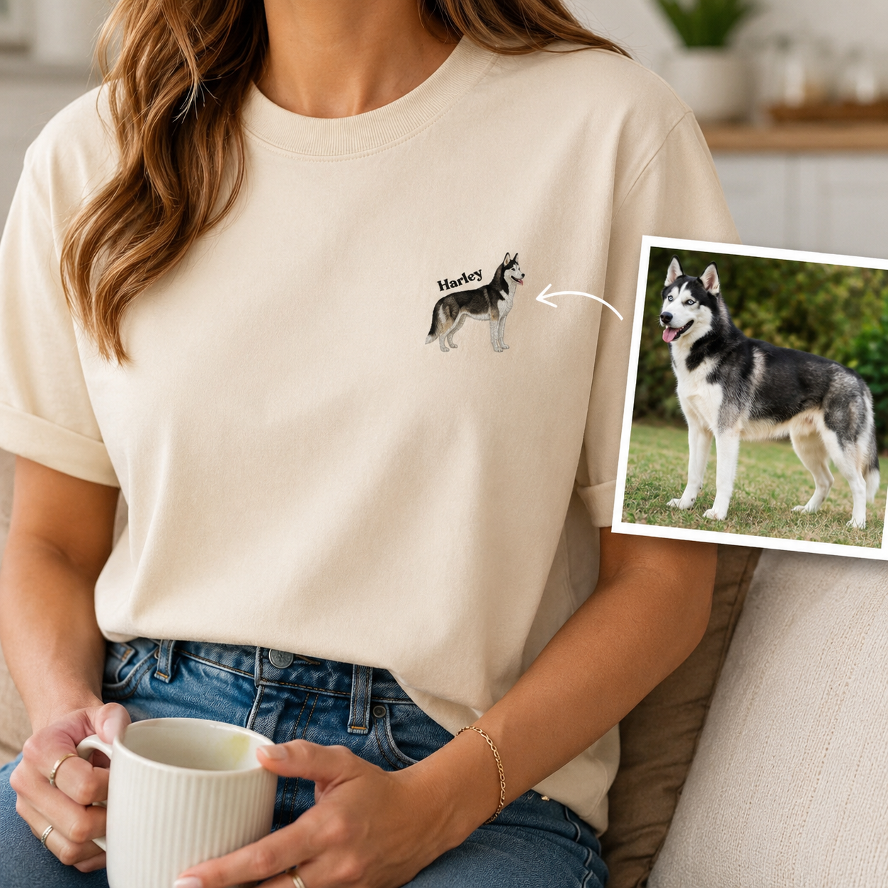 Personalized Dog Portrait T-Shirt, Custom Pet Embroidered Shirt, Cute Dog Lover Gift THUC99