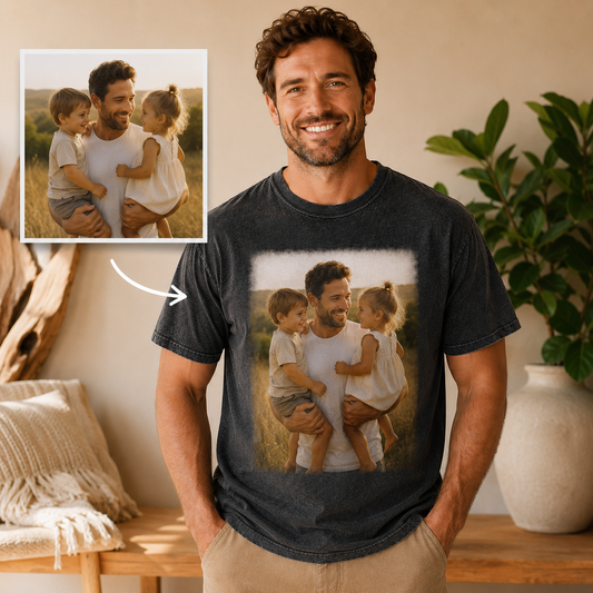 Custom Photo Father And Kids Wash T-Shirt, Personalized Dad Gifts | Gift For Dad TOM99
