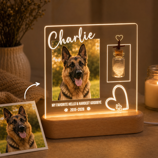 Custom Photo Dog Hardest Goodbye Wooden LED Light | Personalized Dog Photo LED Night Light | Pet Loss Sympathy Gift TOM99